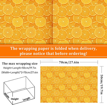 12 Sheet Fruit Wrapping Paper 4 Design Summer Watercolor Orange Folded Flat Gift Wrap Sheets Citrus Art Paper for Birthday Baby Shower Fruit Party Gift Packing DIY Craft, 19.7 x 27.6 Inch