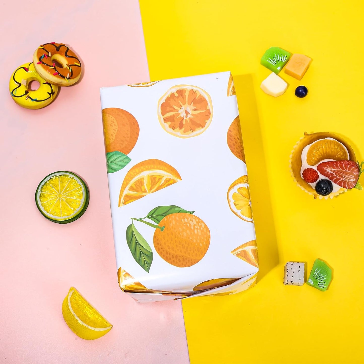 12 Sheet Fruit Wrapping Paper 4 Design Summer Watercolor Orange Folded Flat Gift Wrap Sheets Citrus Art Paper for Birthday Baby Shower Fruit Party Gift Packing DIY Craft, 19.7 x 27.6 Inch