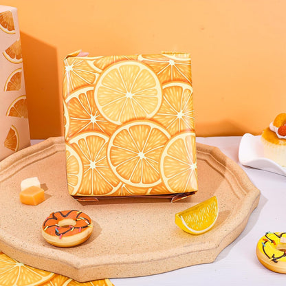 12 Sheet Fruit Wrapping Paper 4 Design Summer Watercolor Orange Folded Flat Gift Wrap Sheets Citrus Art Paper for Birthday Baby Shower Fruit Party Gift Packing DIY Craft, 19.7 x 27.6 Inch