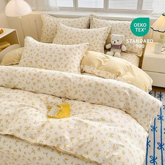 Yellow Comforter Set Full Size - Floral Quilt Bedding Set 3 Pieces, Comforter Set Full, Soft & Lightweight Comforter(79‘’ x 90‘’) for Girl All Season & 2 Pillowcases(30‘’x20‘’)