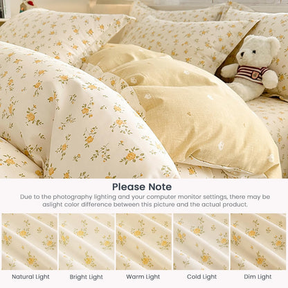 Yellow Comforter Set Full Size - Floral Quilt Bedding Set 3 Pieces, Comforter Set Full, Soft & Lightweight Comforter(79‘’ x 90‘’) for Girl All Season & 2 Pillowcases(30‘’x20‘’)