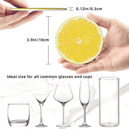 Set of 6 Lemon Slice Coaster - Stylish and Durable Non-Slip Drink Leather Coasters for Home Office or Bar