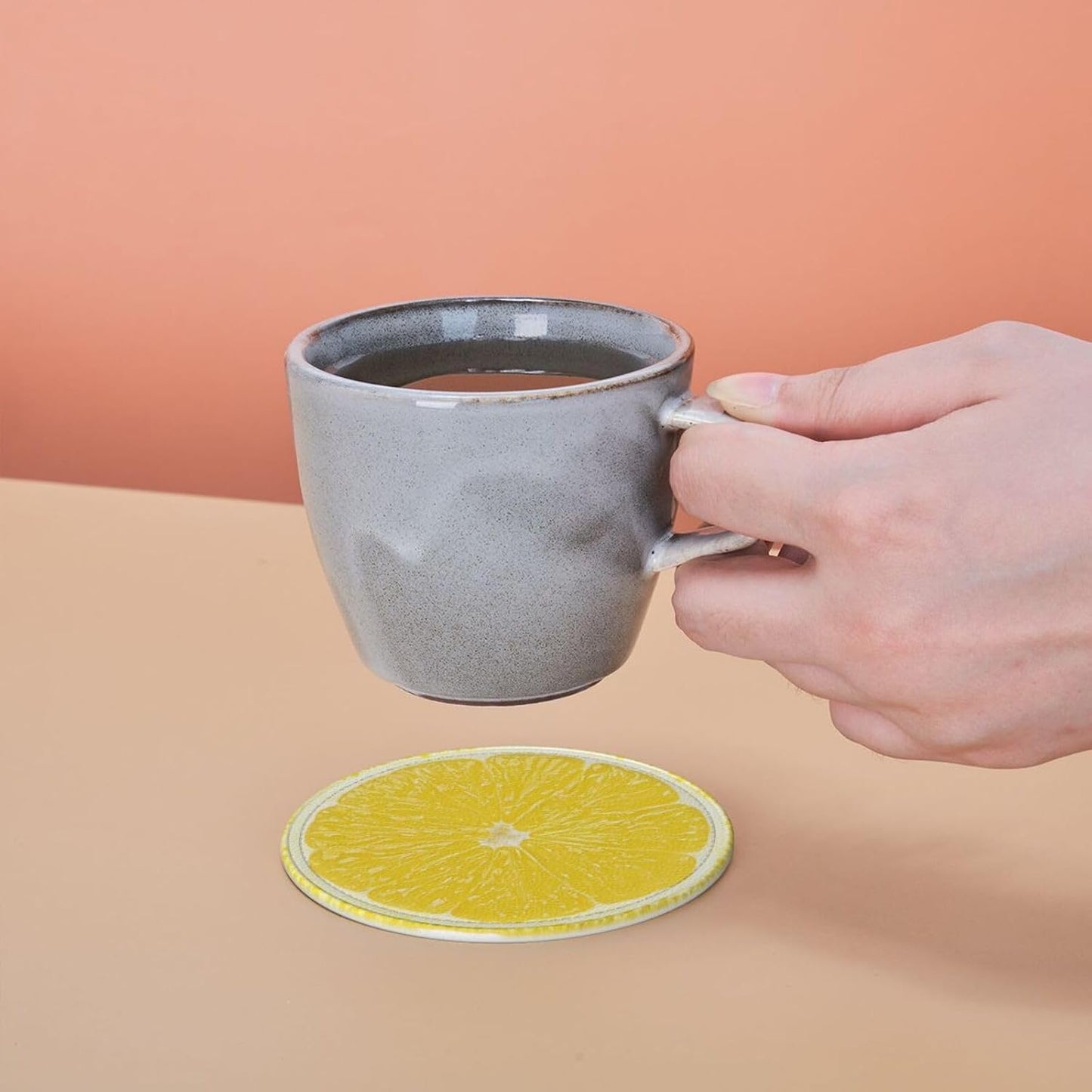 Set of 6 Lemon Slice Coaster - Stylish and Durable Non-Slip Drink Leather Coasters for Home Office or Bar