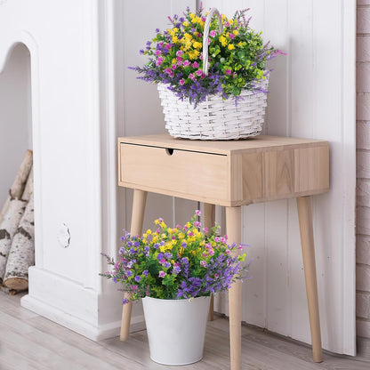 24 Pcs Artificial Flowers Outdoor, Faux Artificial Plants UV Resistant Plastic Flower Bulk for Hanging Planter Porch Window Home Wedding Summer Decor (24, Fuchsia, Purple, Yellow, Green)