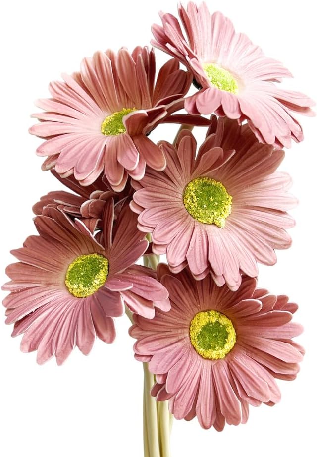 15-Inch Real Touch Gerbera Daisy Artificial Flower Stems - Vibrant Home Decor, Set of 6 (Yellow)