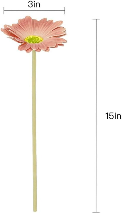 15-Inch Real Touch Gerbera Daisy Artificial Flower Stems - Vibrant Home Decor, Set of 6 (Yellow)
