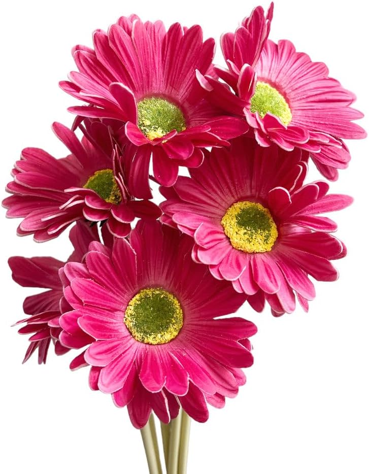 15-Inch Real Touch Gerbera Daisy Artificial Flower Stems - Vibrant Home Decor, Set of 6 (Yellow)