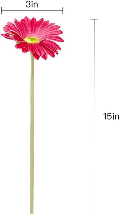 15-Inch Real Touch Gerbera Daisy Artificial Flower Stems - Vibrant Home Decor, Set of 6 (Yellow)
