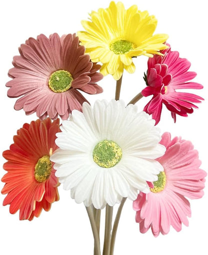 15-Inch Real Touch Gerbera Daisy Artificial Flower Stems - Vibrant Home Decor, Set of 6 (Yellow)