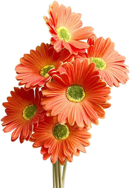 15-Inch Real Touch Gerbera Daisy Artificial Flower Stems - Vibrant Home Decor, Set of 6 (Yellow)