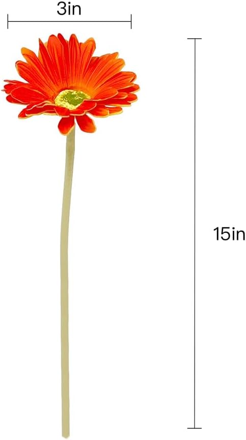 15-Inch Real Touch Gerbera Daisy Artificial Flower Stems - Vibrant Home Decor, Set of 6 (Yellow)