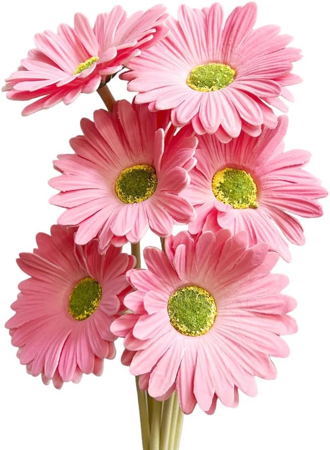 15-Inch Real Touch Gerbera Daisy Artificial Flower Stems - Vibrant Home Decor, Set of 6 (Yellow)
