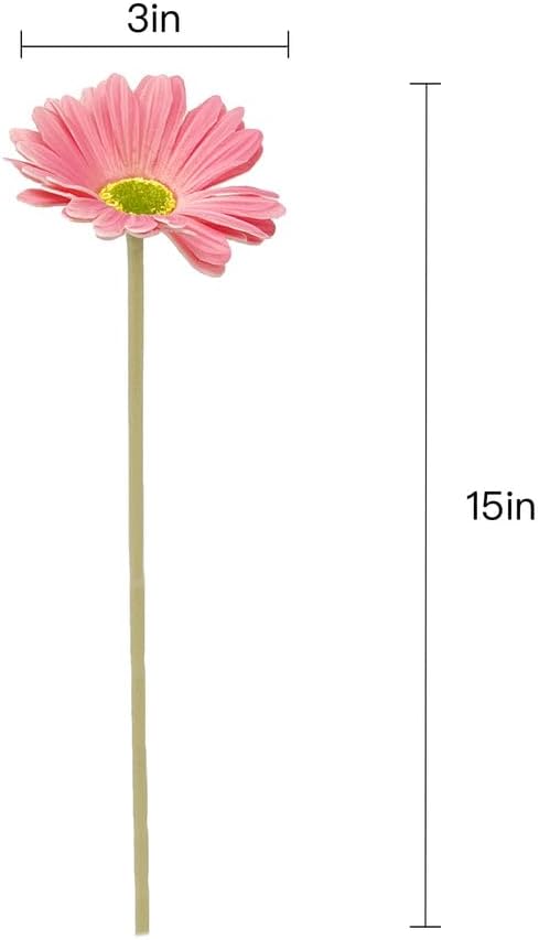 15-Inch Real Touch Gerbera Daisy Artificial Flower Stems - Vibrant Home Decor, Set of 6 (Yellow)