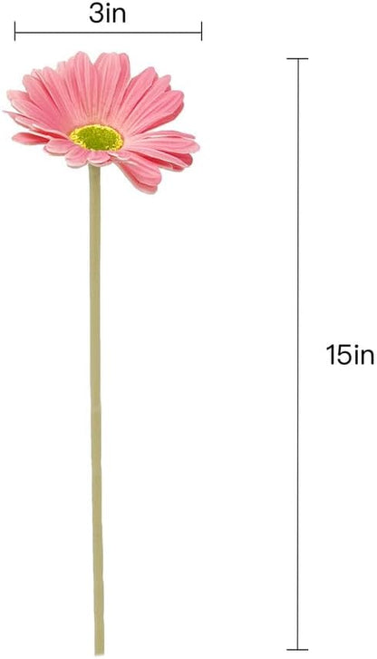 15-Inch Real Touch Gerbera Daisy Artificial Flower Stems - Vibrant Home Decor, Set of 6 (Yellow)