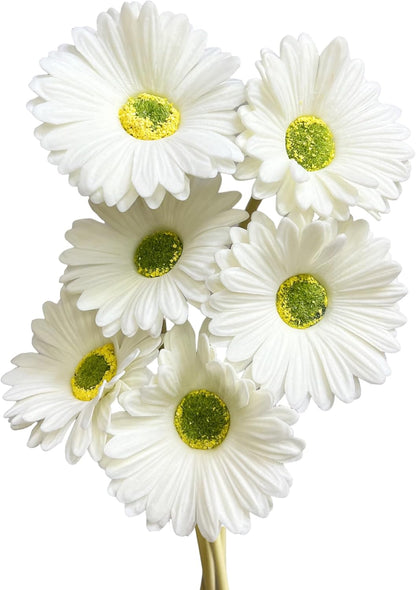 15-Inch Real Touch Gerbera Daisy Artificial Flower Stems - Vibrant Home Decor, Set of 6 (Yellow)