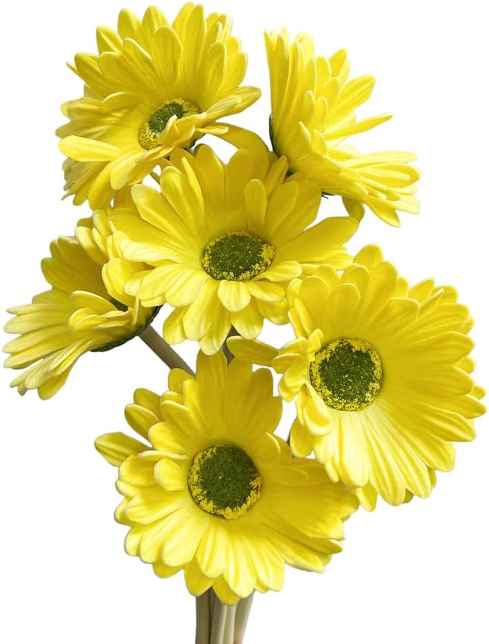 15-Inch Real Touch Gerbera Daisy Artificial Flower Stems - Vibrant Home Decor, Set of 6 (Yellow)