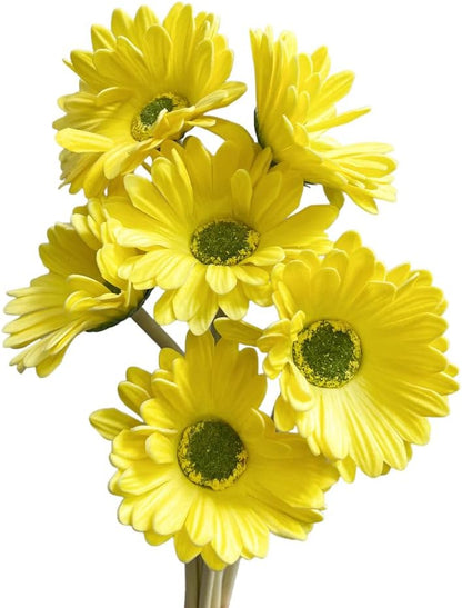 15-Inch Real Touch Gerbera Daisy Artificial Flower Stems - Vibrant Home Decor, Set of 6 (Yellow)