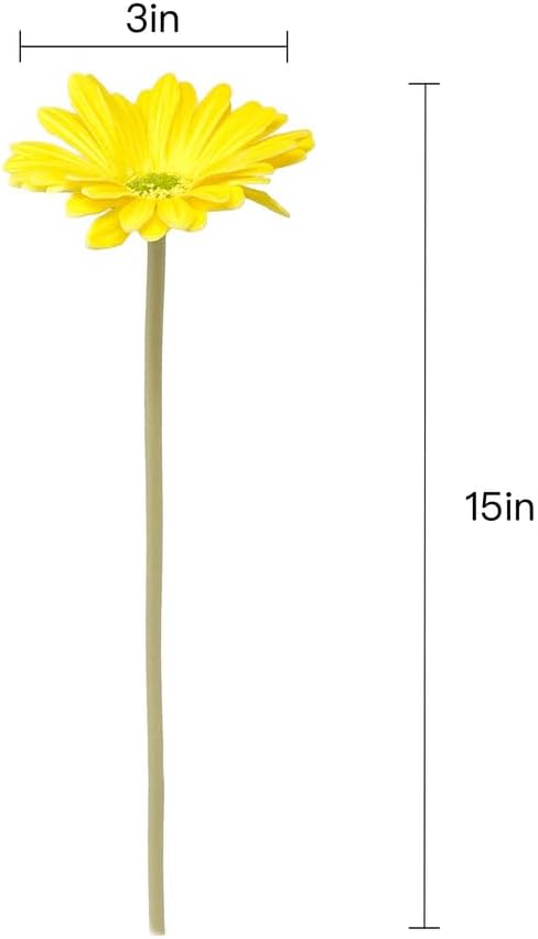 15-Inch Real Touch Gerbera Daisy Artificial Flower Stems - Vibrant Home Decor, Set of 6 (Yellow)
