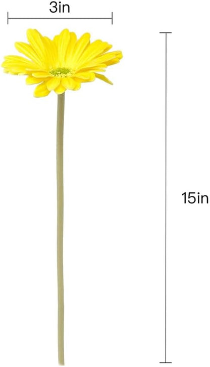 15-Inch Real Touch Gerbera Daisy Artificial Flower Stems - Vibrant Home Decor, Set of 6 (Yellow)