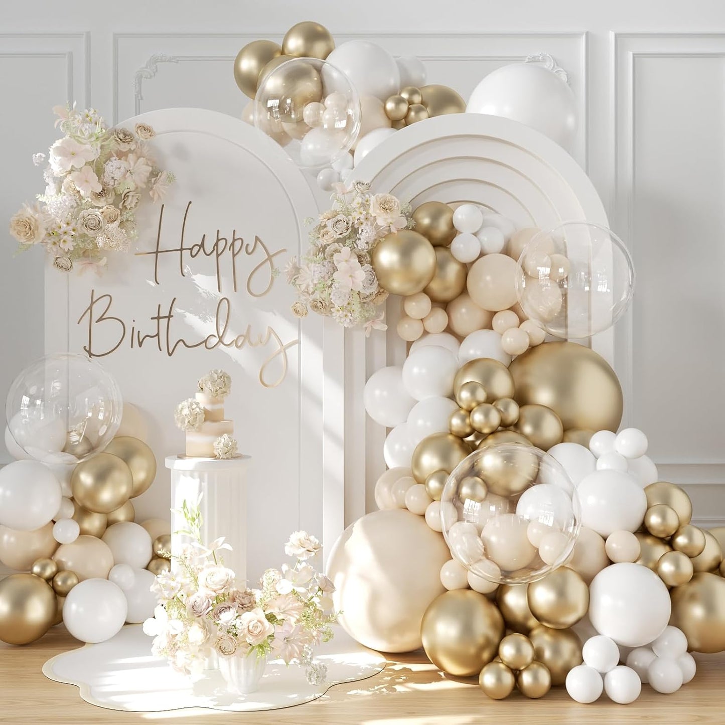 Yellow Balloon Arch Kit, 126Pcs Double Stuffed Pearl Yellow White Clear Balloons for Wedding Baby Shower Bridal Shower Engagement Birthday Party Decorations