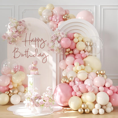 Yellow Balloon Arch Kit, 126Pcs Double Stuffed Pearl Yellow White Clear Balloons for Wedding Baby Shower Bridal Shower Engagement Birthday Party Decorations