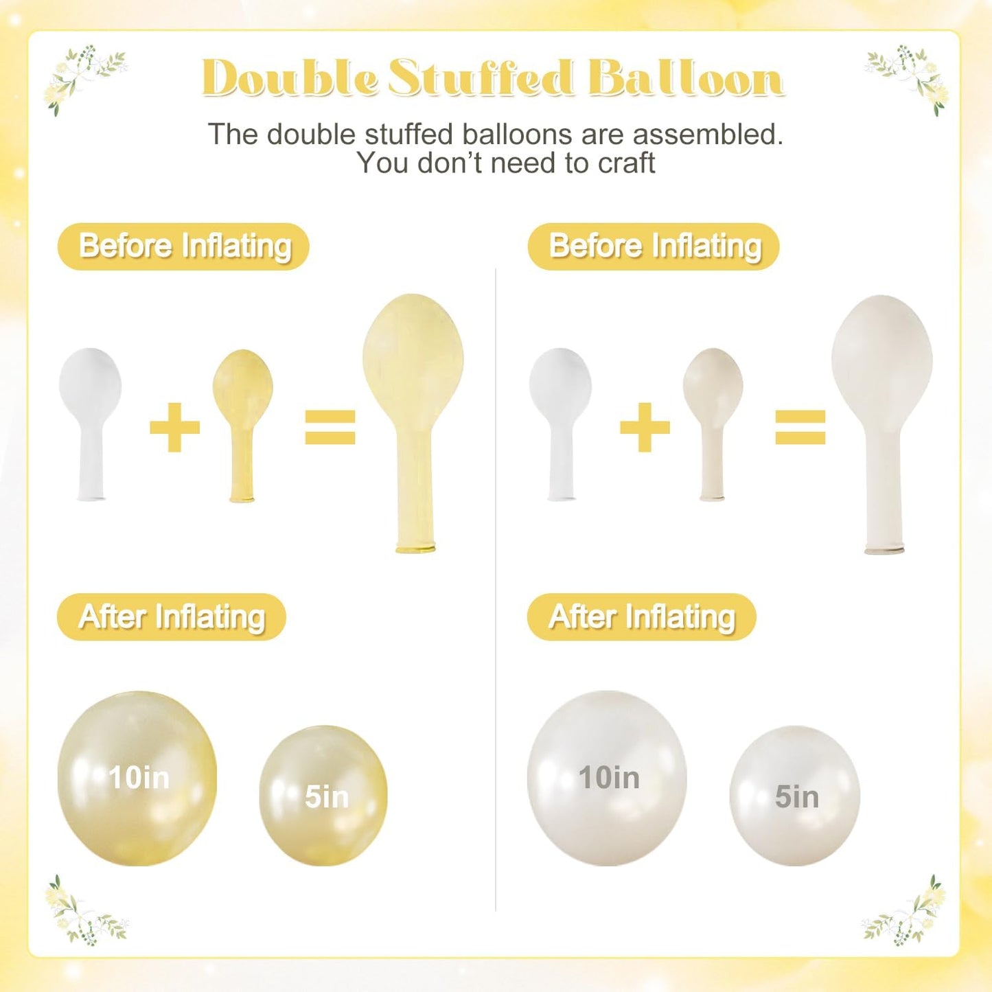 Yellow Balloon Arch Kit, 126Pcs Double Stuffed Pearl Yellow White Clear Balloons for Wedding Baby Shower Bridal Shower Engagement Birthday Party Decorations