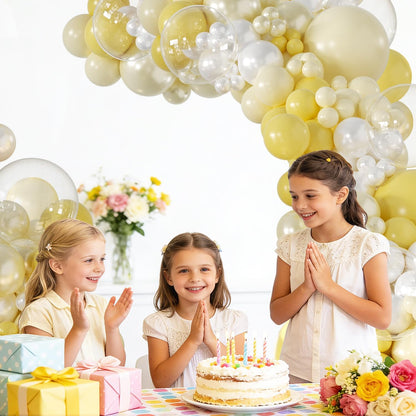 Yellow Balloon Arch Kit, 126Pcs Double Stuffed Pearl Yellow White Clear Balloons for Wedding Baby Shower Bridal Shower Engagement Birthday Party Decorations