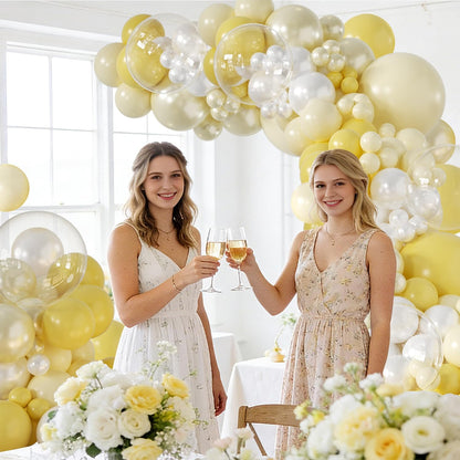 Yellow Balloon Arch Kit, 126Pcs Double Stuffed Pearl Yellow White Clear Balloons for Wedding Baby Shower Bridal Shower Engagement Birthday Party Decorations