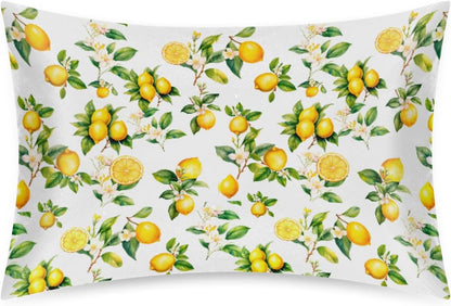 Lemon Satin Pillowcase for Hair and Skin Soft Silk Pillow Case Slip | Fruit Flower Yellow Cooling Pillow Cases with Envelope Closure Queen Size Pillow Cover for Women Men Kids Boys Girls 20x30