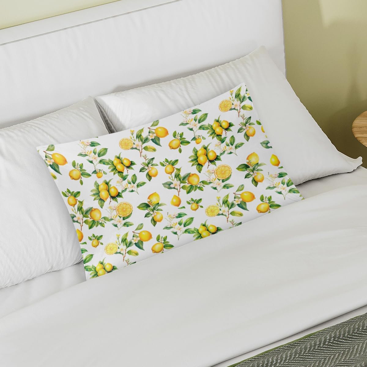 Lemon Satin Pillowcase for Hair and Skin Soft Silk Pillow Case Slip | Fruit Flower Yellow Cooling Pillow Cases with Envelope Closure Queen Size Pillow Cover for Women Men Kids Boys Girls 20x30