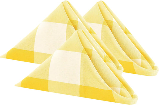 Buffalo Plaid Table Napkins Set of 12 Checkered Cloth Napkins 17x17 inch Washable Dinner Gingham Pattern Napkins Soft Napkins for Wedding Party Dining Banquet(Yellow and White)