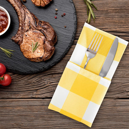 Buffalo Plaid Table Napkins Set of 12 Checkered Cloth Napkins 17x17 inch Washable Dinner Gingham Pattern Napkins Soft Napkins for Wedding Party Dining Banquet(Yellow and White)