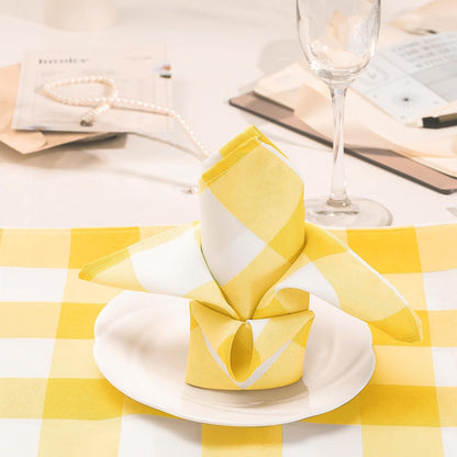Buffalo Plaid Table Napkins Set of 12 Checkered Cloth Napkins 17x17 inch Washable Dinner Gingham Pattern Napkins Soft Napkins for Wedding Party Dining Banquet(Yellow and White)