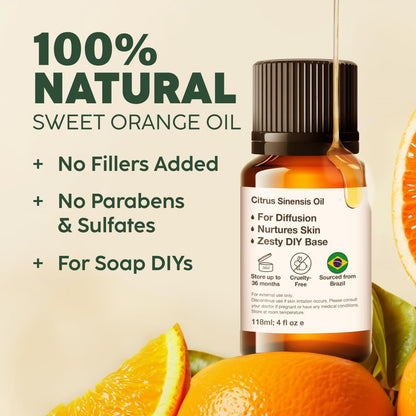 100% Pure Lemon Oil - 4 Fl Oz Lemon Essential Oil for Hair, Skin, Diffuser, Aromatherapy & DIY Soap Making Scent
