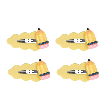 Back to School Pencil Hair Clip 4Pcs Yellow Pencil Snap Hair Clips Funny Student Teacher Hair Barrettes First Day of School Hair Accessories for Women Girls Welcome Back to School Party Favors