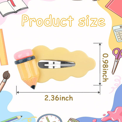 Back to School Pencil Hair Clip 4Pcs Yellow Pencil Snap Hair Clips Funny Student Teacher Hair Barrettes First Day of School Hair Accessories for Women Girls Welcome Back to School Party Favors