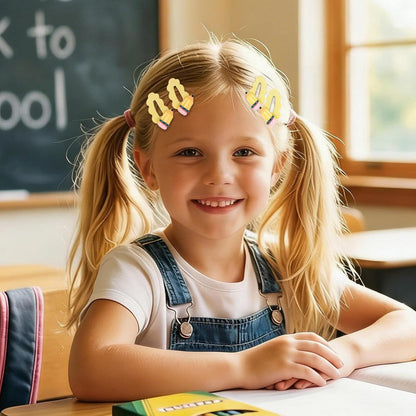 Back to School Pencil Hair Clip 4Pcs Yellow Pencil Snap Hair Clips Funny Student Teacher Hair Barrettes First Day of School Hair Accessories for Women Girls Welcome Back to School Party Favors