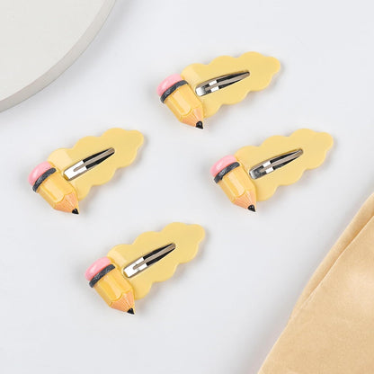 Back to School Pencil Hair Clip 4Pcs Yellow Pencil Snap Hair Clips Funny Student Teacher Hair Barrettes First Day of School Hair Accessories for Women Girls Welcome Back to School Party Favors