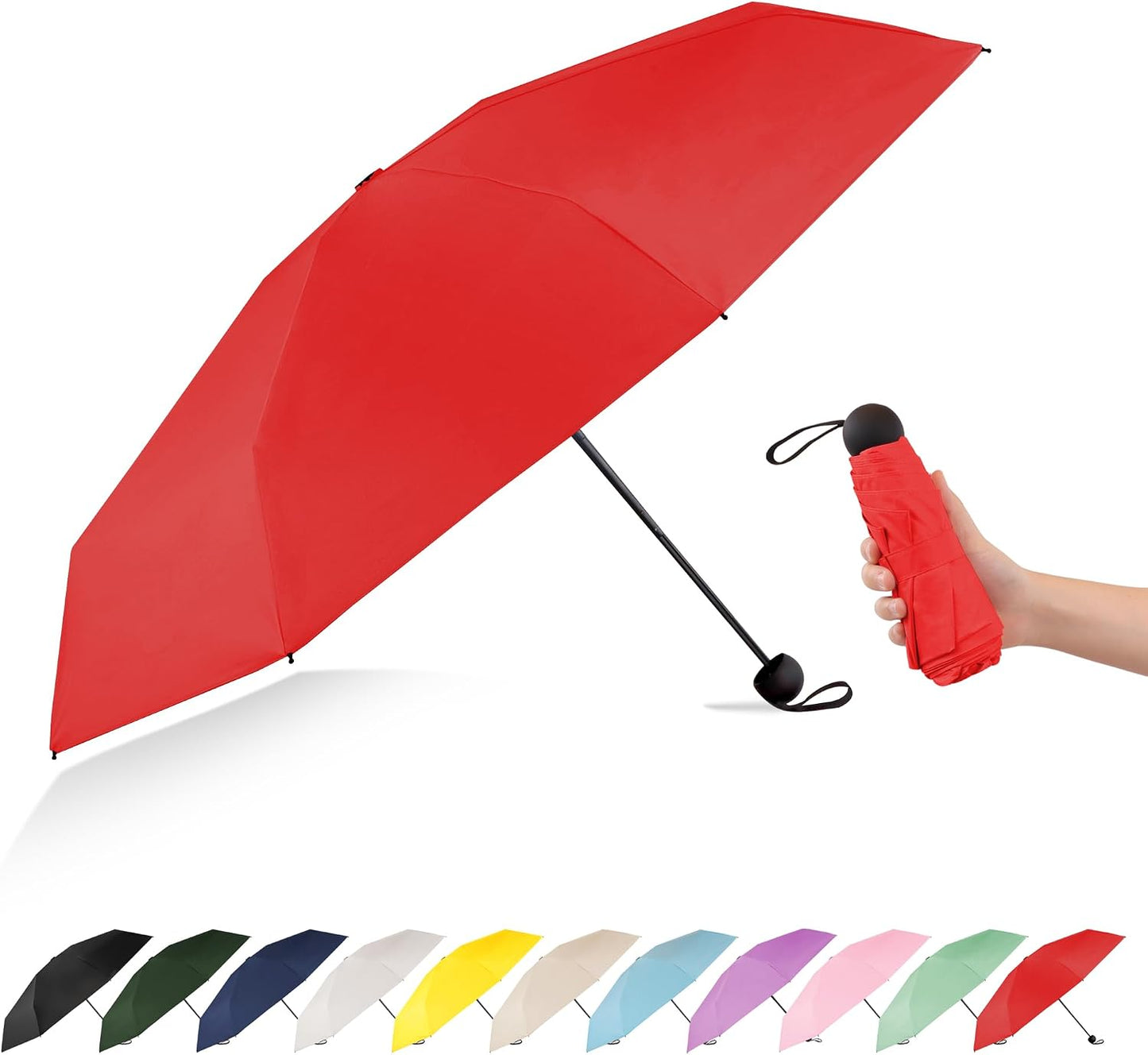 Mini Travel Umbrella Compact Small Size, UV Protection for Sun & Rain, Lightweight Folding, Wind Resistant, Small Backpack Purse Size for Women Kids