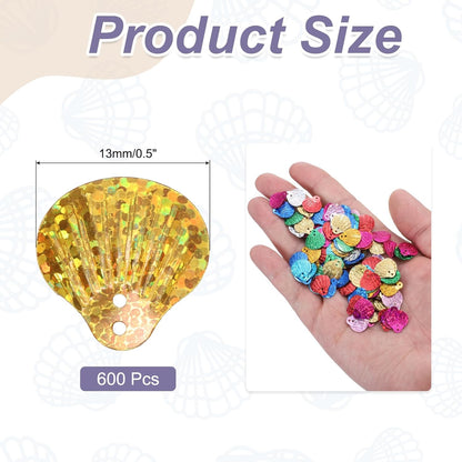 50 Gram Loose Sequins 13mm Seashell Sequins and Spangles with 2 Holes for Earrings Clothing Embroidery Sewing DIY Art Crafts Supplies, Laser Golden Yellow