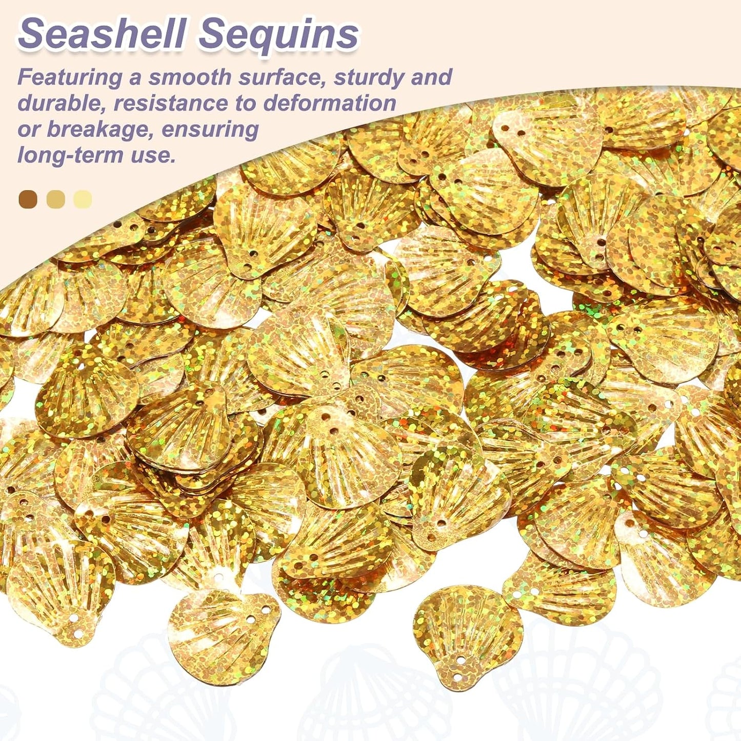 50 Gram Loose Sequins 13mm Seashell Sequins and Spangles with 2 Holes for Earrings Clothing Embroidery Sewing DIY Art Crafts Supplies, Laser Golden Yellow