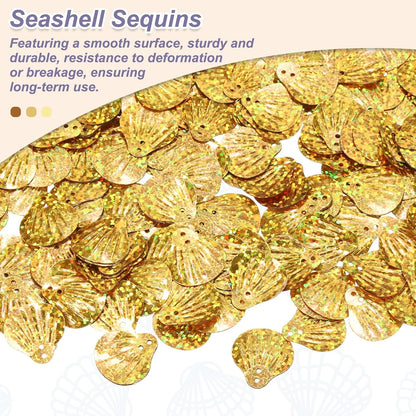 50 Gram Loose Sequins 13mm Seashell Sequins and Spangles with 2 Holes for Earrings Clothing Embroidery Sewing DIY Art Crafts Supplies, Laser Golden Yellow