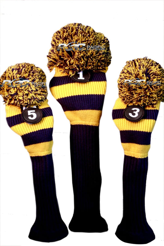 Golf Club Head Covers Traditional Knit Vintage Classic Pom Pom Retro Rugby Driver Fairway Metal Wood Set Oversized Os Headcovers: Blue & Yellow Michigan Colors Fits 460cc Drivers