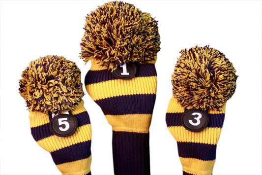 Golf Club Head Covers Traditional Knit Vintage Classic Pom Pom Retro Rugby Driver Fairway Metal Wood Set Oversized Os Headcovers: Blue & Yellow Michigan Colors Fits 460cc Drivers