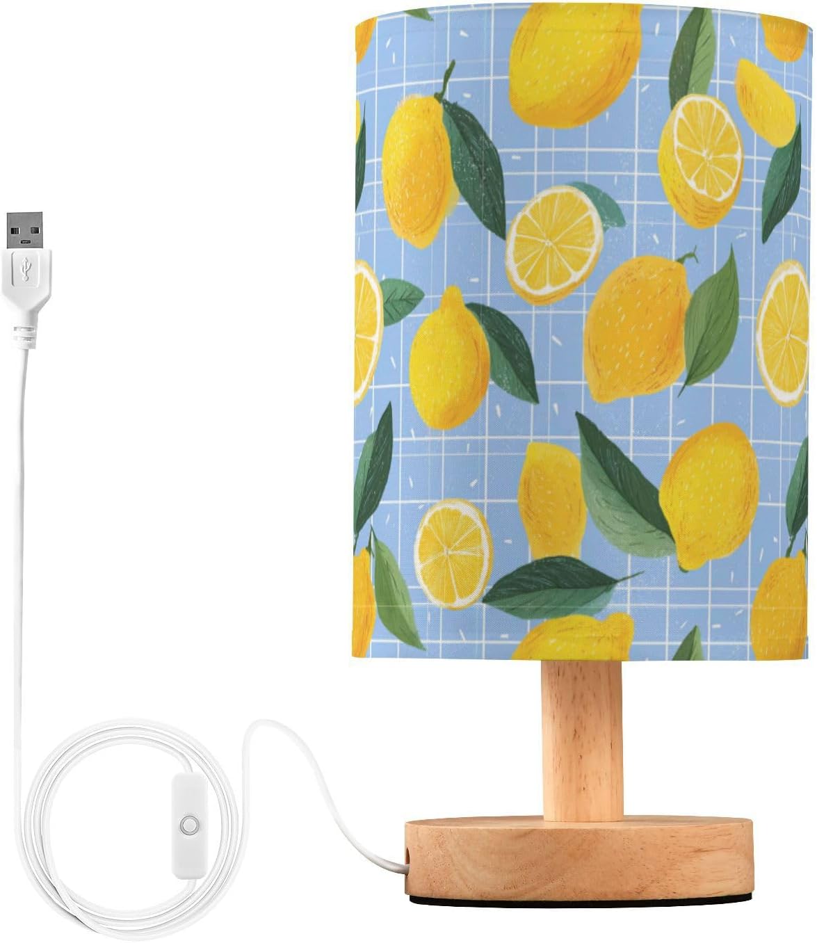 Bedside Table Lamp Lemon Yellow Citrus Fruits (74) Kids Nightstand Lamp Night Light Fabric Shade for Bedroom Living Room Home Office