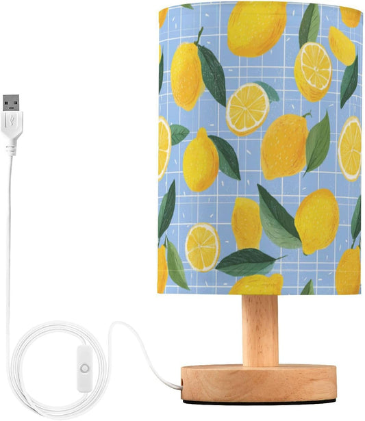 Bedside Table Lamp Lemon Yellow Citrus Fruits (74) Kids Nightstand Lamp Night Light Fabric Shade for Bedroom Living Room Home Office