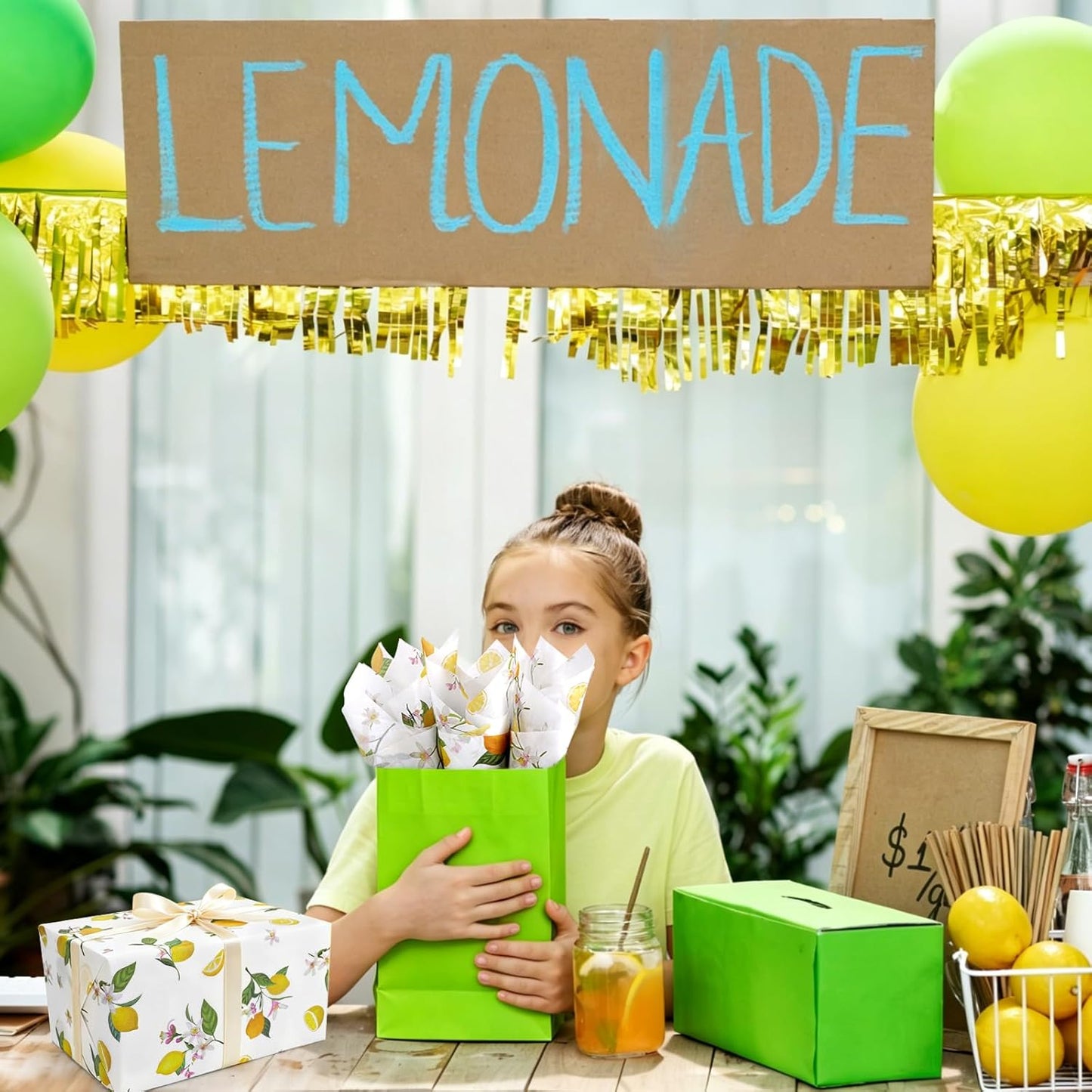60 Sheets Yellow Lemon Print Tissue Paper, Yellow Floral Patterns Gift Wrapping Paper for Summer Lemon DIY Crafts Fruit-Themed Party Supplies, 14×20"