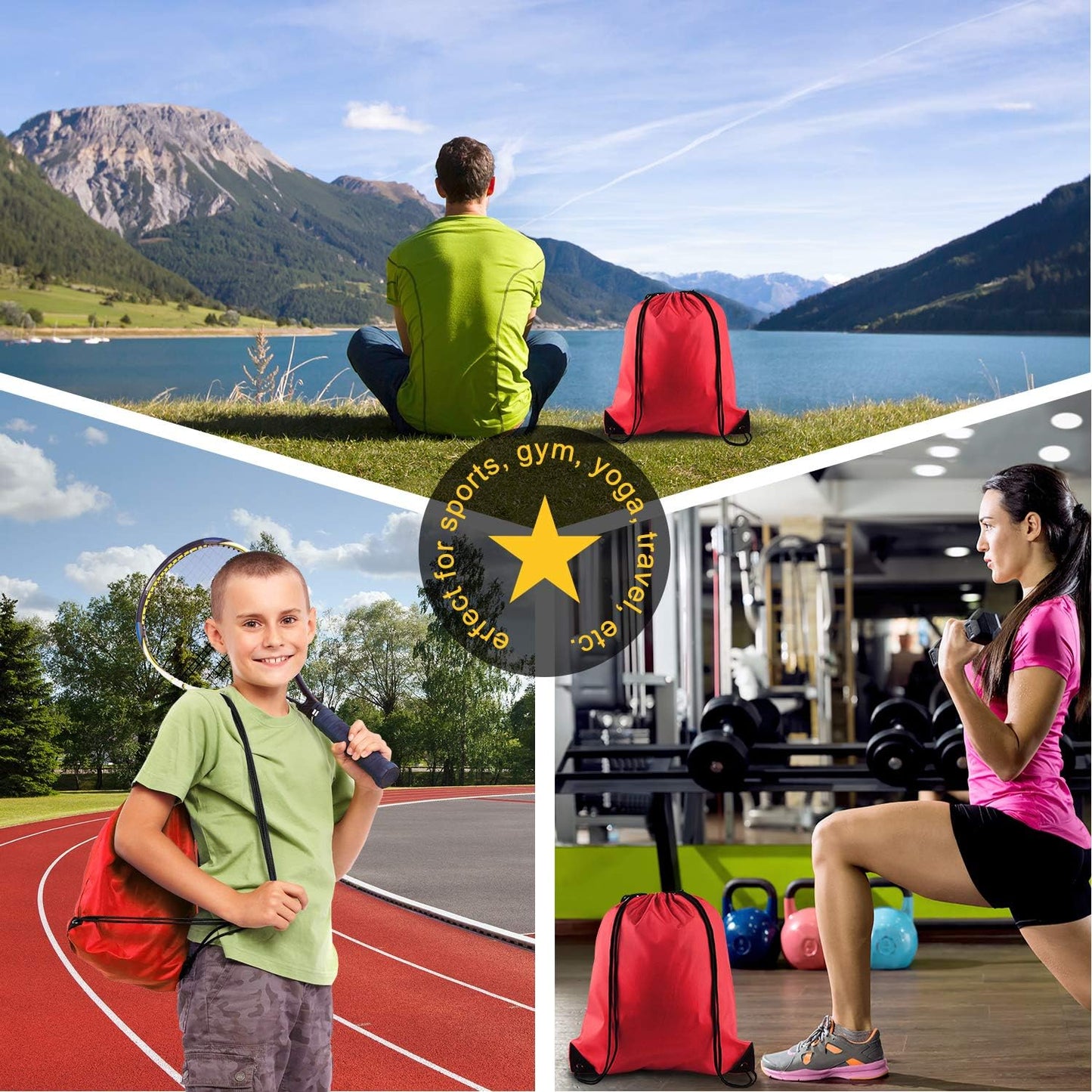 20Pcs Drawstring Backpack Bag Bulk Yellow Drawstring Bags String Backpack Sport Gym Sack Bags Foldable Storage Bag for Women Men Shopping Gym Travel Sports