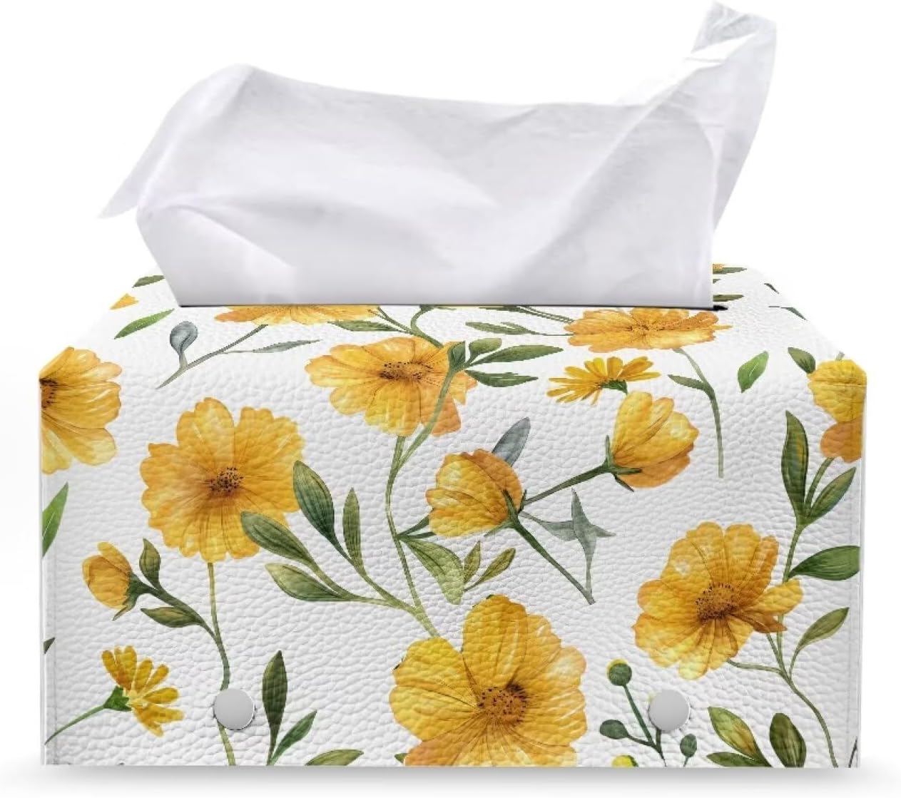 Yellow Rectangular Faux Leather Tissue Box Cover with Bottom Belt Holder for Bathroom Home Decor