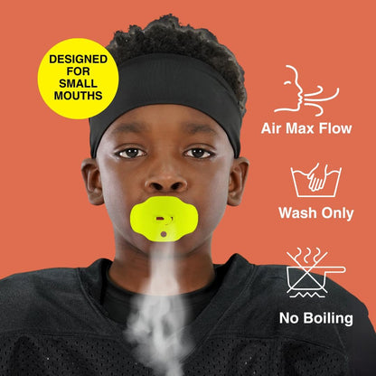 Kids Football Mouth Guard - Kids Mouthguard with Strap - Lip/Teeth Protector Mouthpiece - No Boil, Maximum Air Flow, for All Sports - Safety Yellow